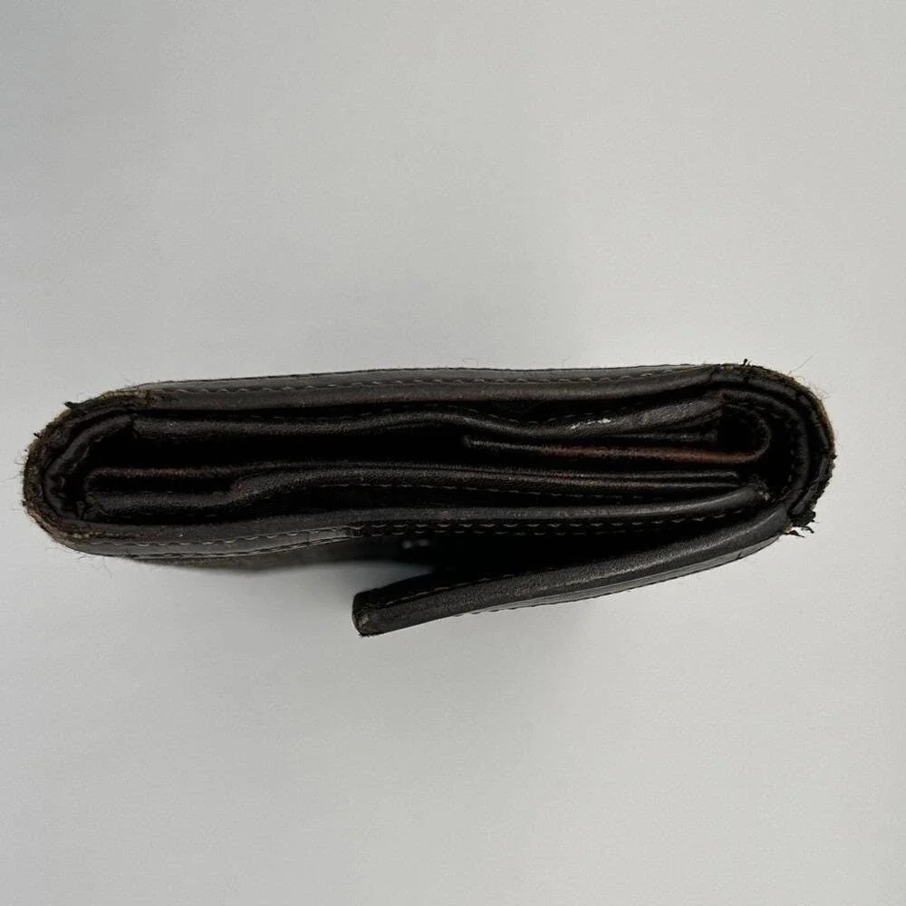 Fendi Zucca Print Canvas Leather Trim Bi Fold Wallet Brown Authentic Designer